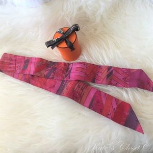 SOLD!! HERMES Red/Pink Silk Twilly Scarf/Wrap